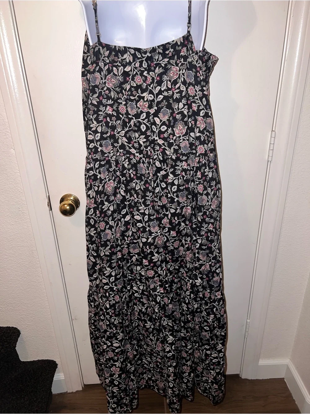 Abercrombie & Fitch Black Floral Maxi Dress with Pink Accents